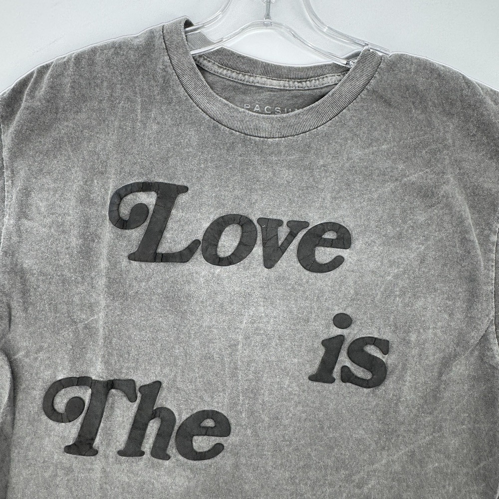 PacSun Love Is The Cure Graphic Tee Unisex Medium Gray Vintage Wash Y2K Indie